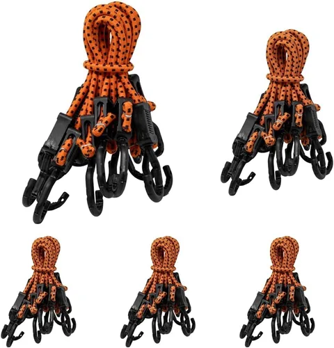 Vista 18 de Kotap MABC-18 Cuerdas elásticas ajustables multiusos con ganchos, 18 pulgadas, naranja/negro, 10