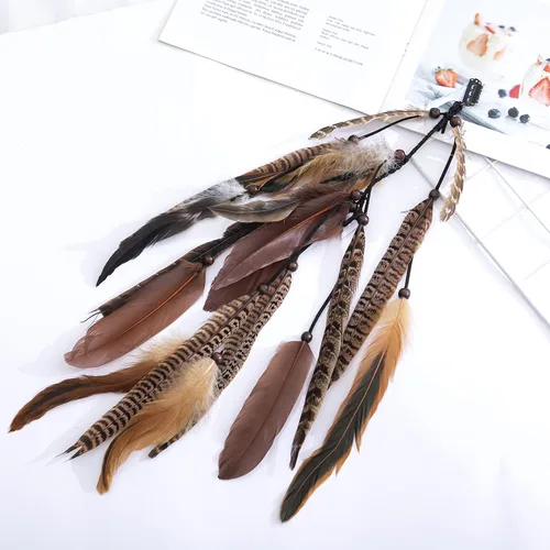 Vista 3 de lureme Diadema de plumas indias accesorios-hecho a mano plumas lazos para el pelo vestido de cabeza vestido tribal pluma tocado (hb000012-5)