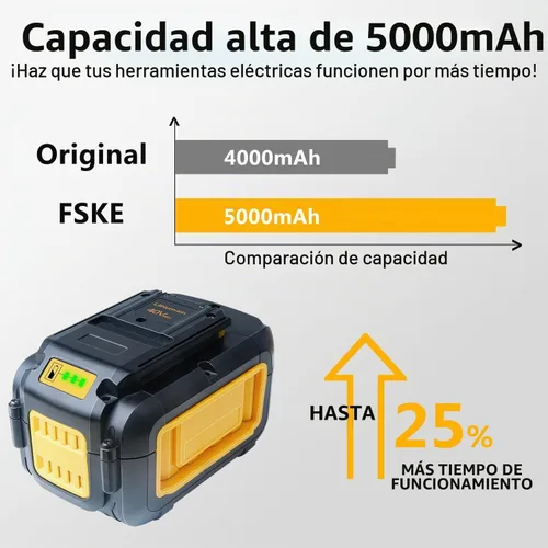 Vista 3 de FSKE 5000mAh Reemplazo para batería Dewalt 40V DCB404 DCB406 DCB407 Tiempo de funcionamiento 1.5 veces más largo compatible con herramientas