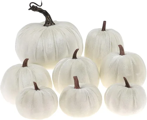 Vista 12 de Gresorth 8 calabazas artificiales de terciopelo champán hechas a mano de varios tamaños, decoración de Halloween para el hogar, cocina, granja