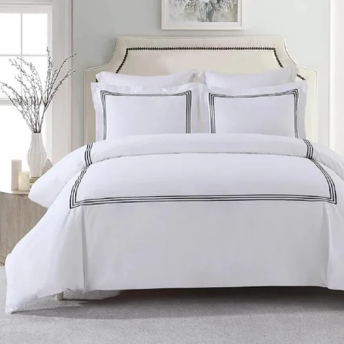 Vista 3 de Royal Hotel Bedding Adeline - Juego de funda de edredón bordada de 2 piezas con funda de almohada, 100% algodón percal, individual/individual XL