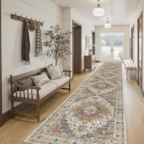 Vista 282 de Madane Alfombra lavable de 2 x 3 pies, alfombra de entrada pequeña, antideslizante, vintage, para entrada interior, alfombra de pelo bajo