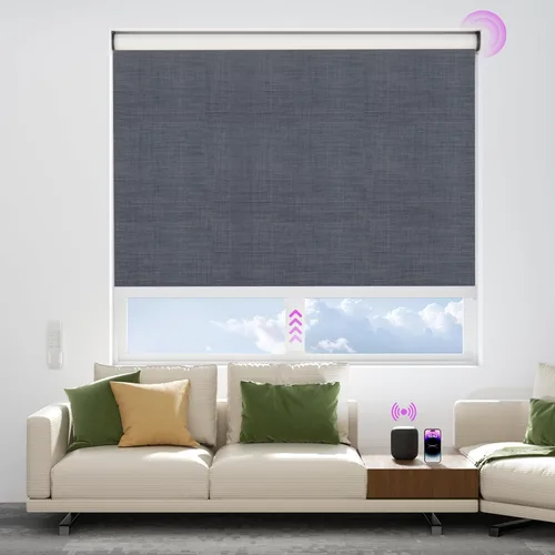 Vista 25 de Astomi Persianas enrollables motorizadas para ventanas, persianas inteligentes opacas para interiores, control remoto y de voz sin esfuerzo