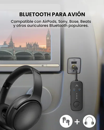 Vista 3 de Avantree Relé - Adaptador Bluetooth de avión para 2 AirPods o auriculares 1-negro