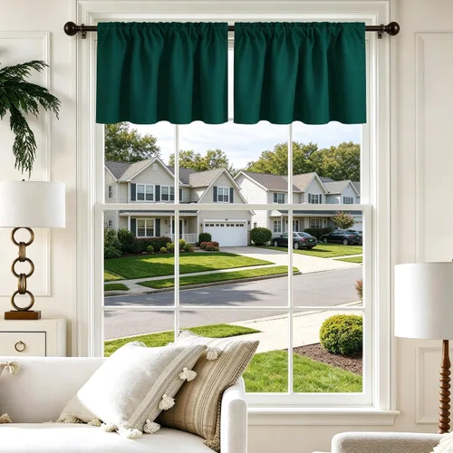 Vista 9 de Cenefa Beige Oscurecedora para Ventana, Cortina Corta con Bolsillo para Barra, Cenefa Primitiva para Sala de Estar, Baño, Guardería, Cocina, Ventana