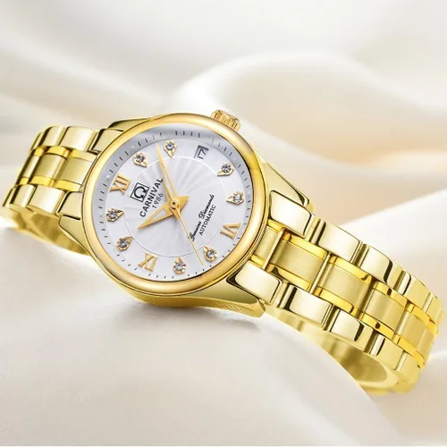 Vista 7 de TEINTOP Carnival - Juego de 2 relojes mecánicos para parejas para hombres y mujeres, para él o ella, todo color dorado y blanco, blanco, dorado