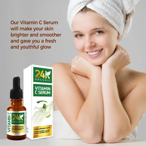 Vista 7 de Suero de vitamina C 24K para cara, suero facial tópico antienvejecimiento con ácido hialurónico y hoja de aloe, 1 onza líquida