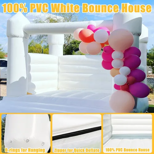 Vista 2 de Castillo inflable blanco de rebote de 13 x 13 x 10 pies, gran casa hinchable de PVC con soplador para niños pequeños y adultos, interior o exterior