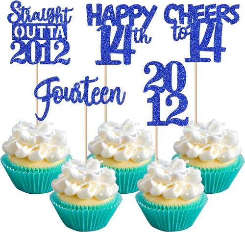 Vista 108 de 30 piezas negras para cupcakes de 10.º cumpleaños con purpurina Ten Happy 10 Straight Outta 2016 para saludos a 10 años 10 cumpleaños, boda Negro