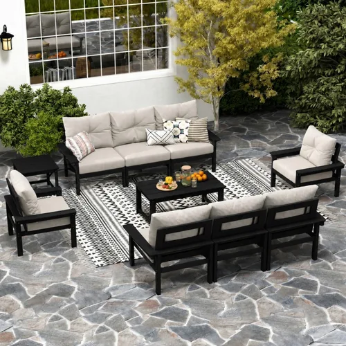 Vista 62 de Juego de muebles de patio HDPE de 13 piezas con mesas