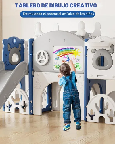 Vista 6 de XJD Juego de Tobogán 13 en 1 para Niños Pequeños, Tobogán para Niños de 1+ Años, Nueva Actualización con Set de Golf, Aro de Baloncesto, Pizarra