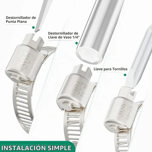 Vista 4 de OURU - Juego de 24 abrazaderas de manguera de acero inoxidable ajustables de 1/2"– 3/4" (13-19mm) con engranaje sinfín, abrazaderas de manguera