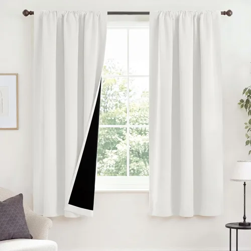 Vista 112 de NICETOWN Biscotti Beige 100% Cortinas opacas de 45" de largo para cocina, bolsillo con varilla para sótano completamente opaco, cortinas térmicas