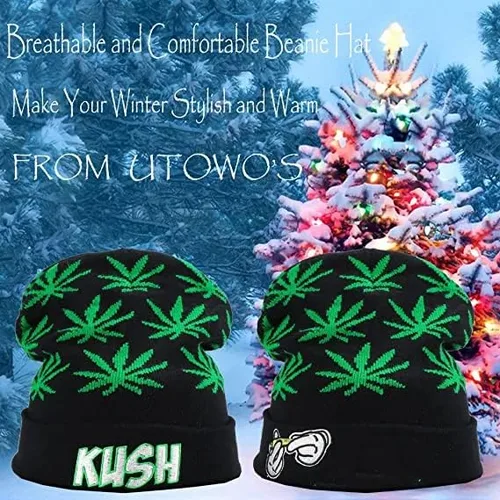 Vista 6 de Marijuana Weed Acrylic-Hat Knit Beanie - Leaf Pot Cuffed Knit Winter Weed Beanie Hat Mens Women