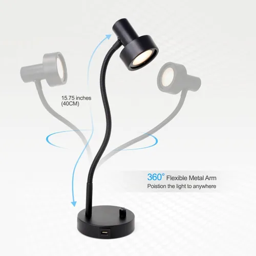 Vista 4 de O'Bright Lámpara de escritorio LED regulable con puerto de carga USB (5V/2A), LED de atenuación de rango completo, lámpara de mesa con cargador USB