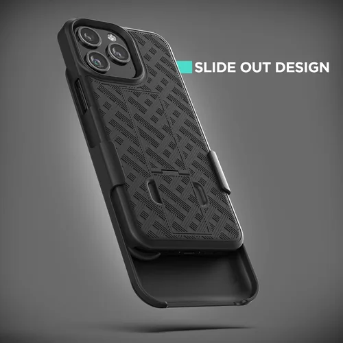Vista 5 de Galvanox Funda diseñada para iPhone 15 Pro Max con clip para cinturón (2023) Carcasa rígida de policarbonato ultra duradera (negro)