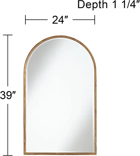 Vista 5 de Uttermost Clara - Espejo de pared decorativo con parte superior arqueada, marco de metal dorado brillante, borde redondeado, vidrio biselado de 24