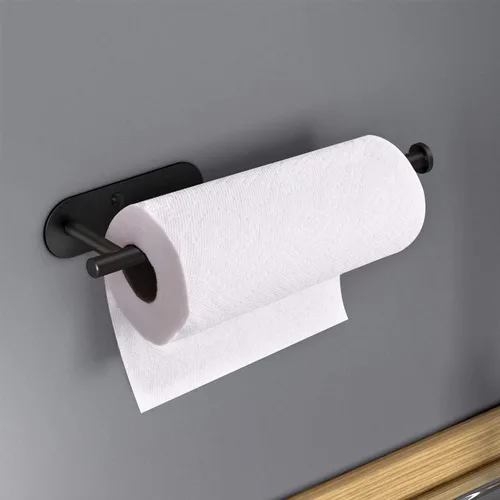 Vista 5 de VAEHOLD Soporte adhesivo para toallas de papel, rollo negro que se adhiere a la pared, acero inoxidable SUS304