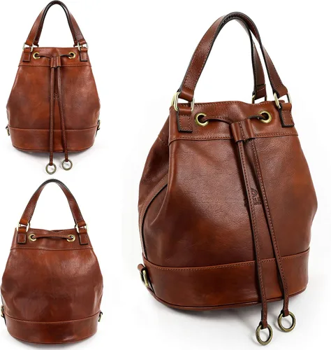 Vista 3 de Time Resistance Bolso cubo de cuero de grano completo de cuero real para mujer