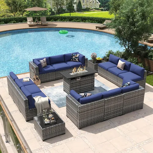 Vista 31 de Aoxun - Juego de 7 piezas de muebles de patio de mimbre de ratán, conjunto de sofá modular para conversación de patio con mesa de café y cojines
