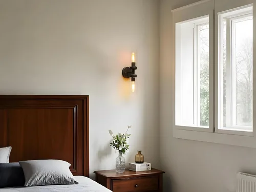 Vista 5 de Phansthy Lámpara de pared industrial rústica con pantalla tubular de vidrio transparente (aplique de 2 luces)