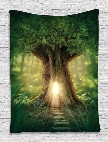Vista 126 de Ambesonne Tapiz de hongos, atmósfera psicodélica, escena astral estrellada con motivos orientales trippy, decoración de tela para colgar en la pared