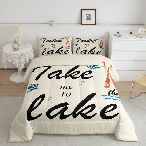 Vista 31 de Lake House - Juego de edredón tamaño individual, juego de ropa de cama rústica de granja vieja de 2 piezas para niños, adolescentes y adultos