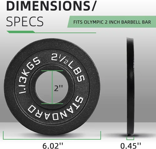 Vista 2 de Fitvids 2-Inch Olympic Cast Iron Weight Plate for Strength Training & Weightlifting, Multiple Sizes