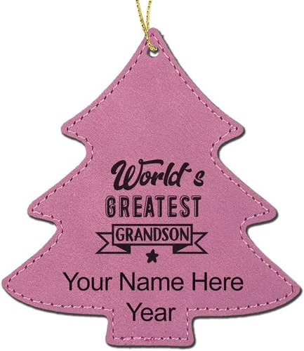 Vista 4 de LaserGram Personalized Christmas Ornament, World's Greatest Grandson, Faux Leather, Custom Laser Engraved Gift Idea (Tree Shape, Black)