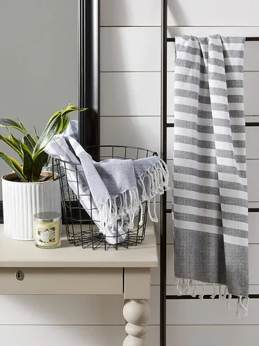 Vista 2 de E-Living Store 100 % algodón, suave, absorbente, toalla turca para el hogar, playa, gimnasio, alberca, decoración, Algodón, Negro, talla única