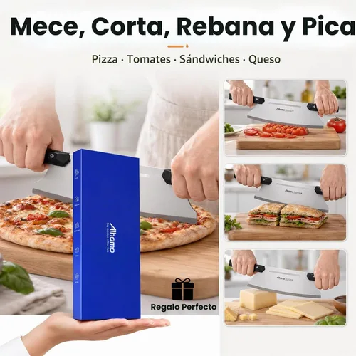 Vista 8 de Cuchilla de corte de pizza de 13 pulgadas, cuchillo de pizza japonés ultra afilado 420J1, cortador de pizza resistente con mango doble G10