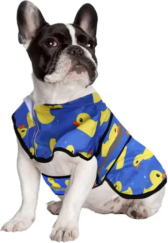 Vista 2 de HDE - Impermeable protector con capucha para perros y cachorros, tallas de la S a la XL (diseño de patos de goma, talla S)