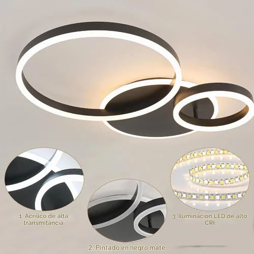 Vista 6 de O'NEELDY Moderna lámpara de techo LED regulable de montaje empotrado con control remoto de anillo de acrílico, 48W 3000K-6000K ajustable, lámpara