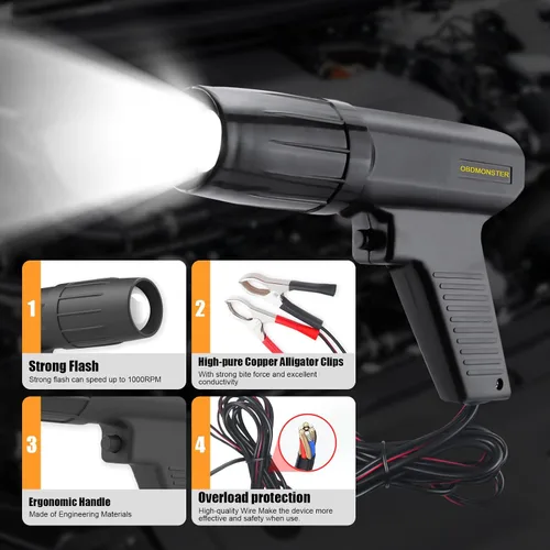 Vista 2 de Pistola de sincronización automotriz de 12V, pistola de sincronización de encendido inductiva para motores de gasolina de 2 y 4 tiempos