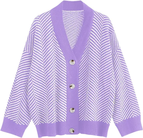 Vista 17 de ZAFUL Cárdigan a rayas con botones y frente abierto para mujer, suéter de 0-rayas