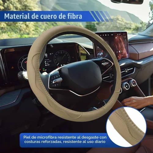 Vista 3 de Funda de cuero para volante de automóvil, 15 pulgadas, antideslizante, transpirable, protector de volante automotriz, accesorios universales