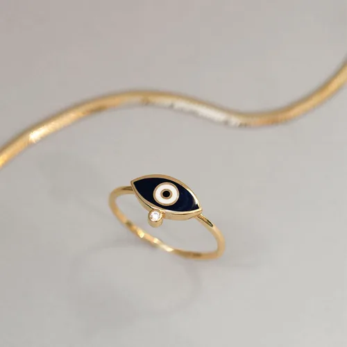 Vista 4 de Gelin 14k Solid Gold Evil Eye Ring for Women