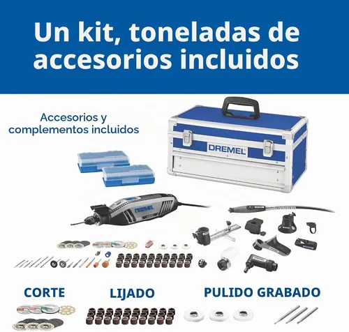 Vista 2 de Kit de herramienta giratoria versátil Dremel 4300-9/64 con eje flexible - 9 piezas adicionales y 64 accesorios - Ideal para grabado, grabado