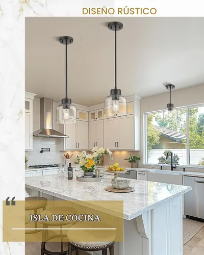 Vista 4 de Luces Colgantes Negras para Isla de Cocina, Accesorios de Luces Colgantes de 7" con Pantalla de Vidrio Transparente, Iluminación Colgante Moderna