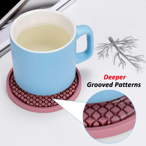 Vista 6 de ME.FAN Posavasos de silicona [paquete de 6] posavasos gruesos con soporte, tapete para tazas, antideslizante, antiadherente, se mantiene en su