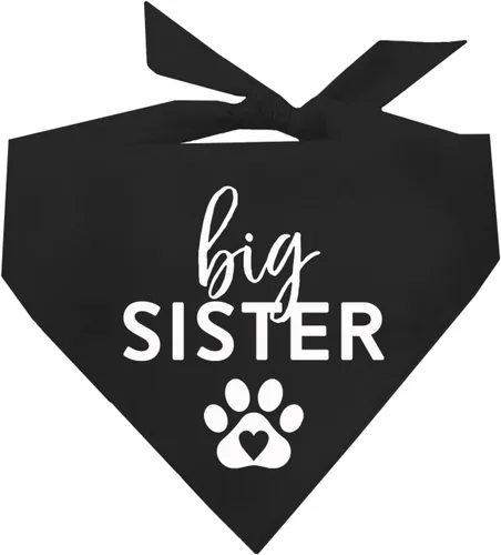 Vista 6 de Bandana para perro Big Sister con pata de corazón, triángulo ajustable 100% algodón, fabricado en Estados Unidos, para nuevo bebé, anuncio