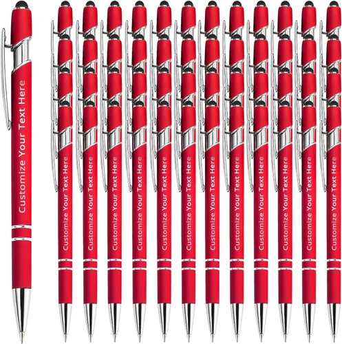 Vista 8 de Aolun Bolígrafo personalizado, bolígrafo grabado personalizado con lápiz capacitivo, 12 unidades, metal suave al tacto, introduce el nombre, Naranja