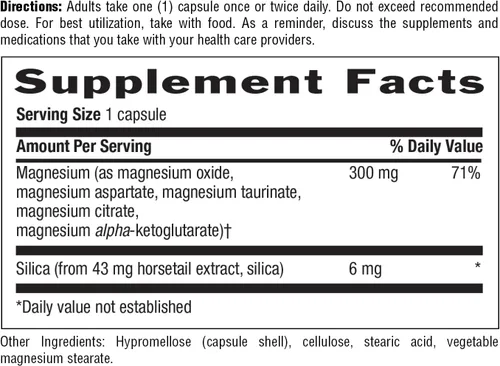 Vista 6 de Target-Mins Magnesio con Sílice 300 mg 120 Cápsulas Vegetarianas Mezcla vegana sin gluten de 5 formas de magnesio. Apoya la salud muscular, ósea e