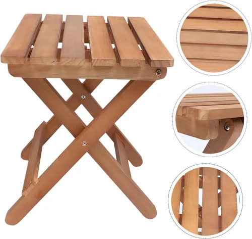 Vista 7 de Chic Solid Wood Long Strip Folding Chair Stool Kitchen Stool Portable Natural Wood
