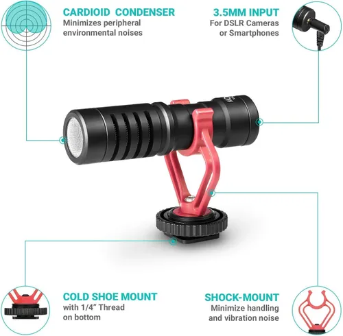 Vista 7 de Movo Soporte de video para teléfono inteligente con micrófono de escopeta, mango de agarre, correa de muñeca para iPhone 5, 5C, 5S, 6, 6S, 7, 8, X