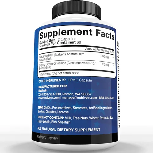 Vista 7 de Nutrivein Paquete de suplementos premium de berberina, vinagre de sidra de manzana y vitamina C liposomal: cápsulas de vitamina C de alta absorción