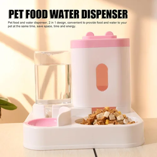 Vista 2 de Juego de comedero y dispensador de agua para mascotas, dispensador automático desmontable de agua de alimentos para gatos con ventana transparente