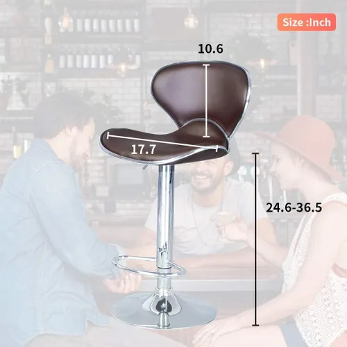 Vista 7 de BestOffice Juego de 2 taburetes de bar Silla giratoria hidráulica moderna de cuero PU (marrón)
