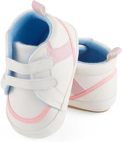 Vista 4 de ESTAMICO - Tenis de piel sintética para bebés, niños y niñas, suela de goma antideslizante, para primeros pasos, zapatos para exteriores