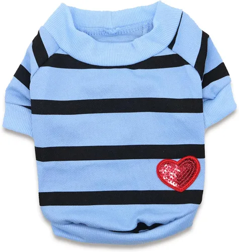 Vista 2 de Ropa para Bulldog Francés Camiseta para Perros Pequeños Camiseta de Verano a Rayas para Cachorros, XS, Azul